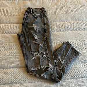 Grey Black Ripped American Eagle Mom Jeans